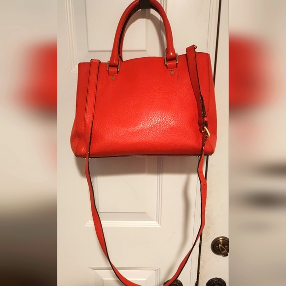 Michael Kors Pebbled Leather Convertible Crossbody Bag Orange Red 11.5" X 8.5" - Picture 3 of 15